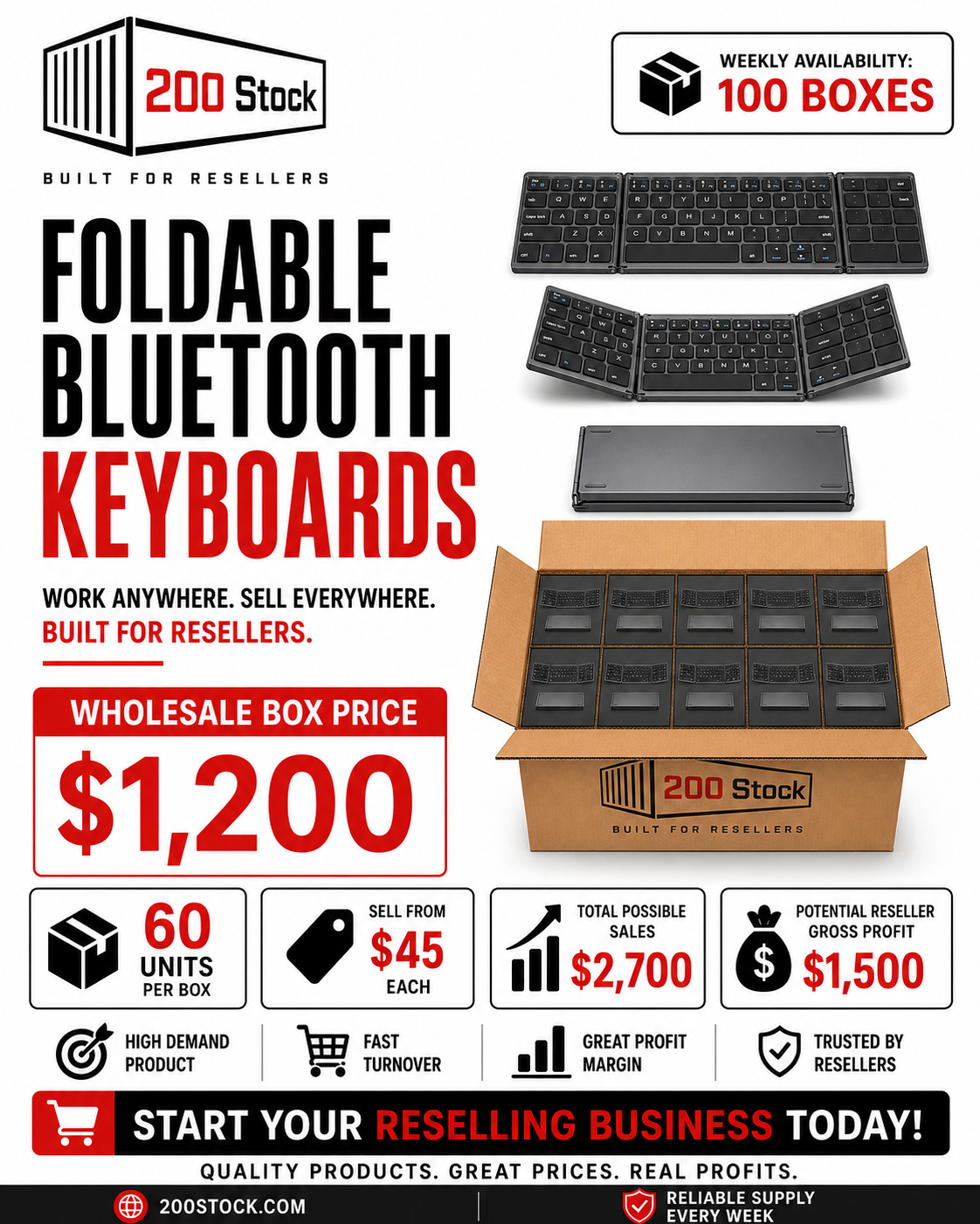 Foldable Bluetooth Keyboards Wholesale Box — 60 Units - Image 3