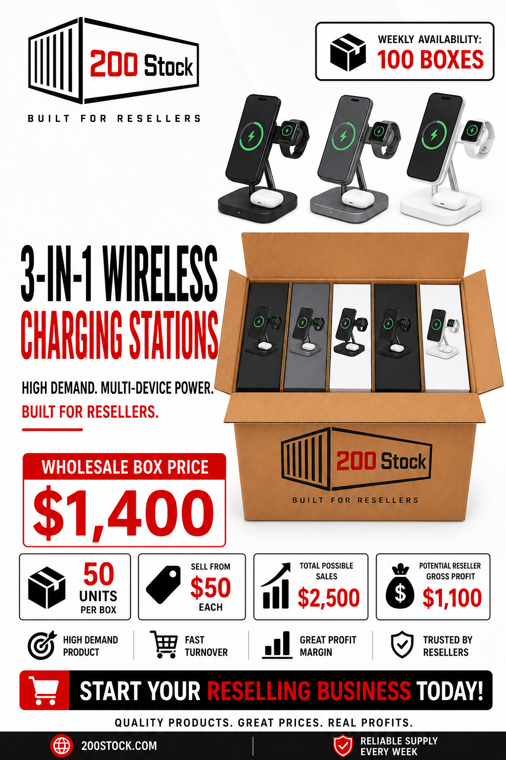 3-in-1 Wireless Charging Stations Wholesale Box — 50 Units - Image 3
